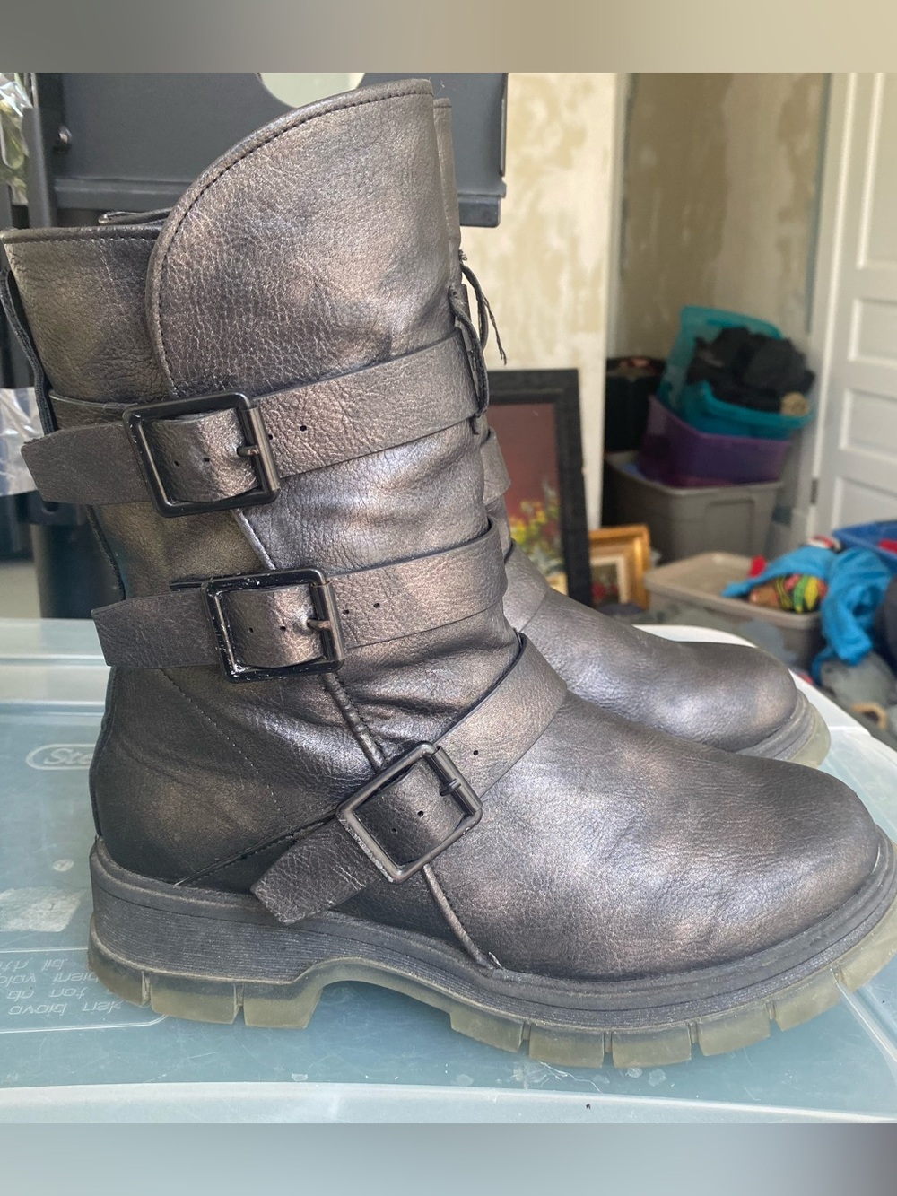 MIA Seth-R Black Metallic Biker Combat Platform Boots Size 6